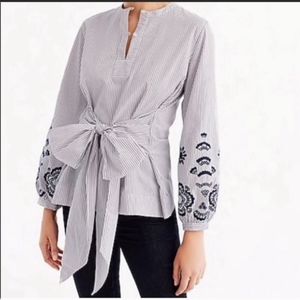 J. Crew Striped Popover Embroidered Sleeves Tunic